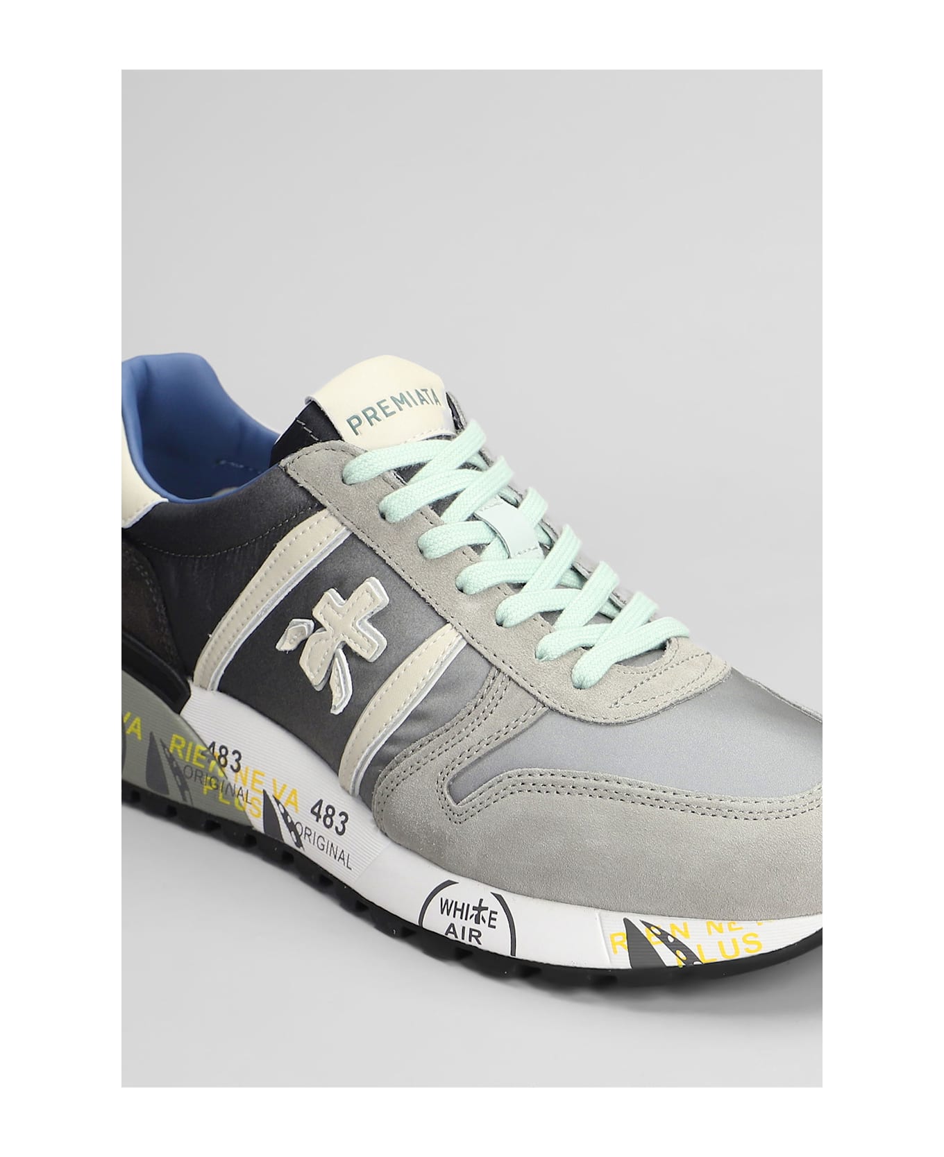Premiata Lander Sneakers In Grey Suede And Fabric - grey