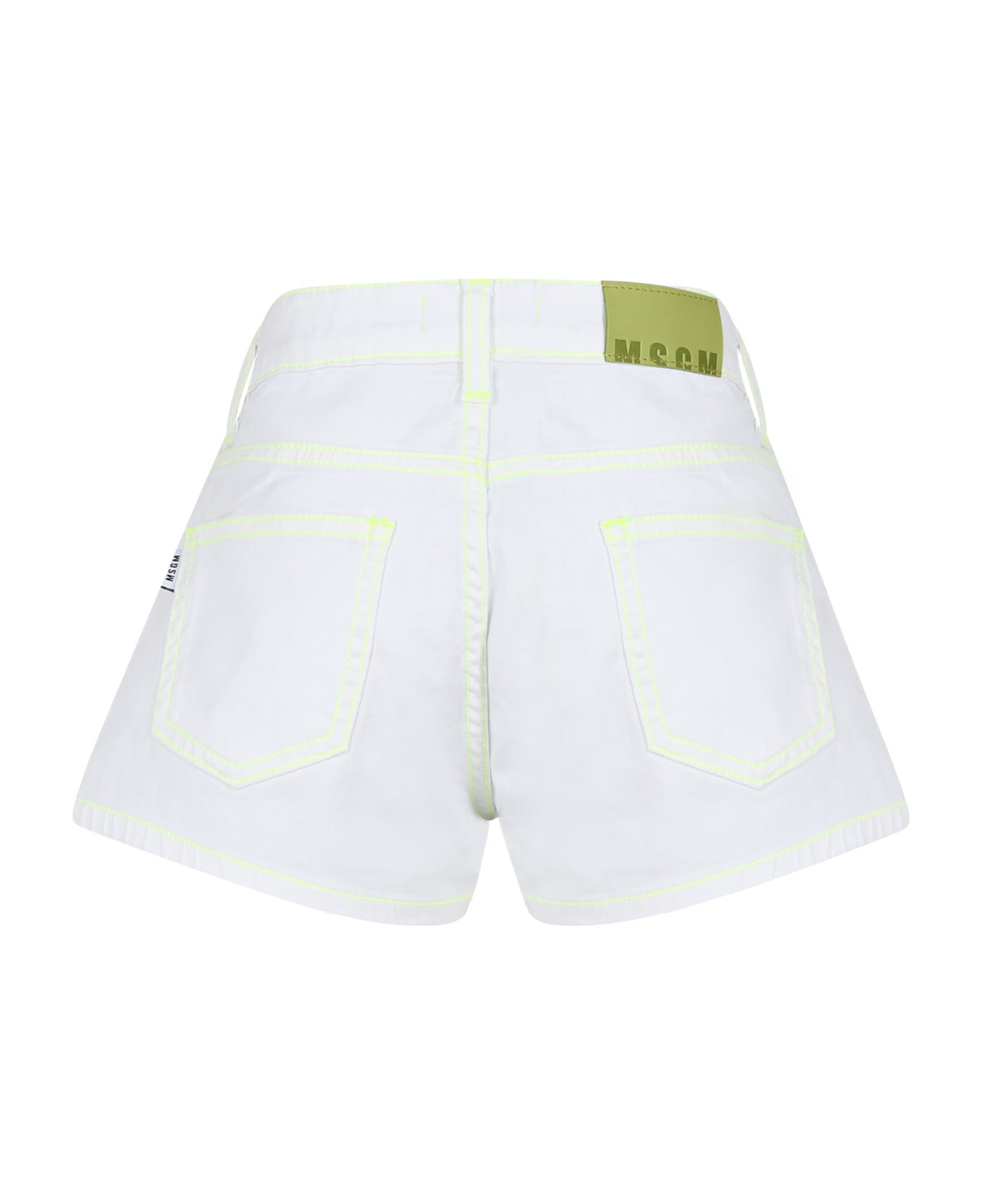 MSGM White Shorts For Girl With Logo - Denim