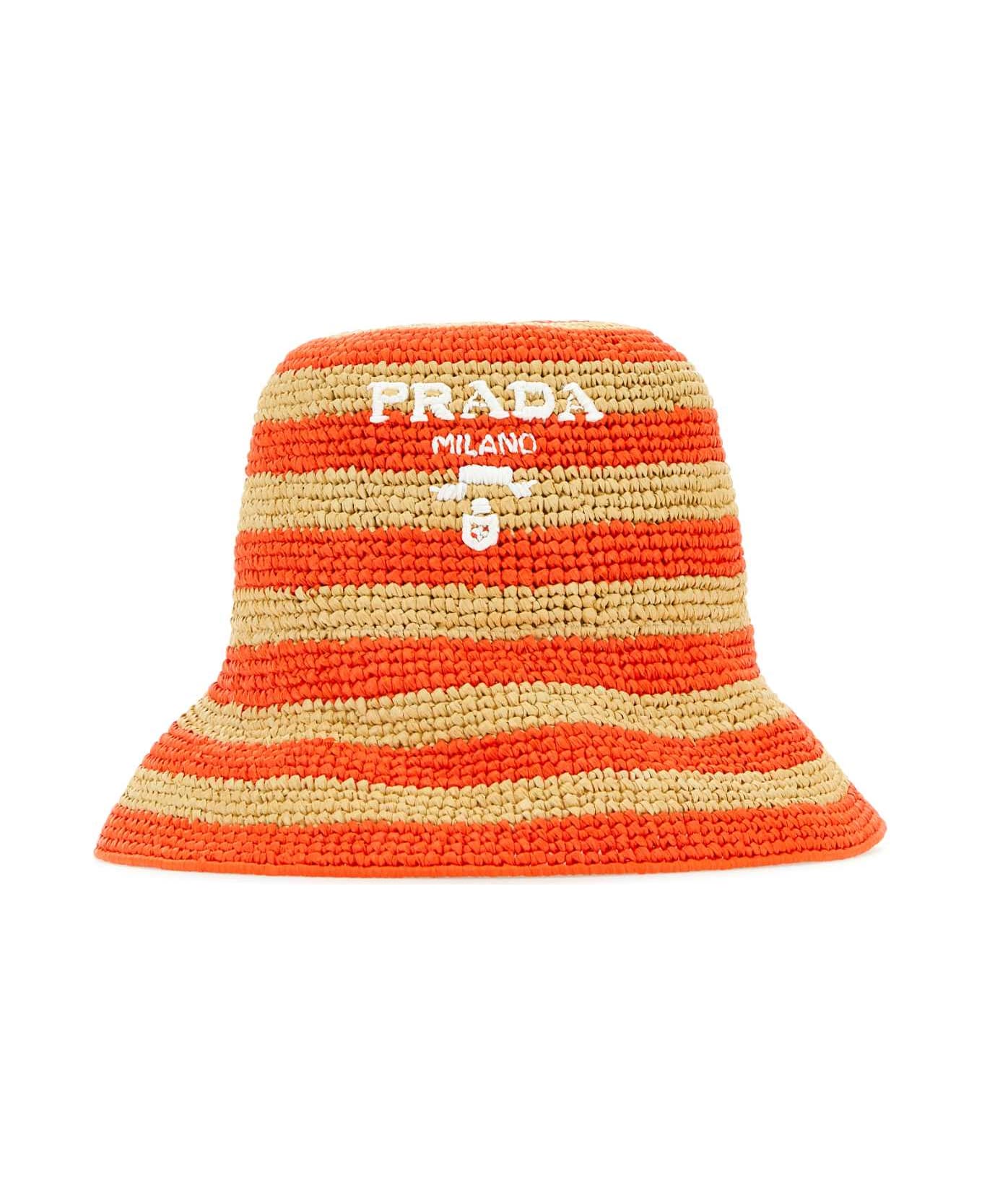 Prada Embroidered Raffia Bucket Hat - NATURALEARANC