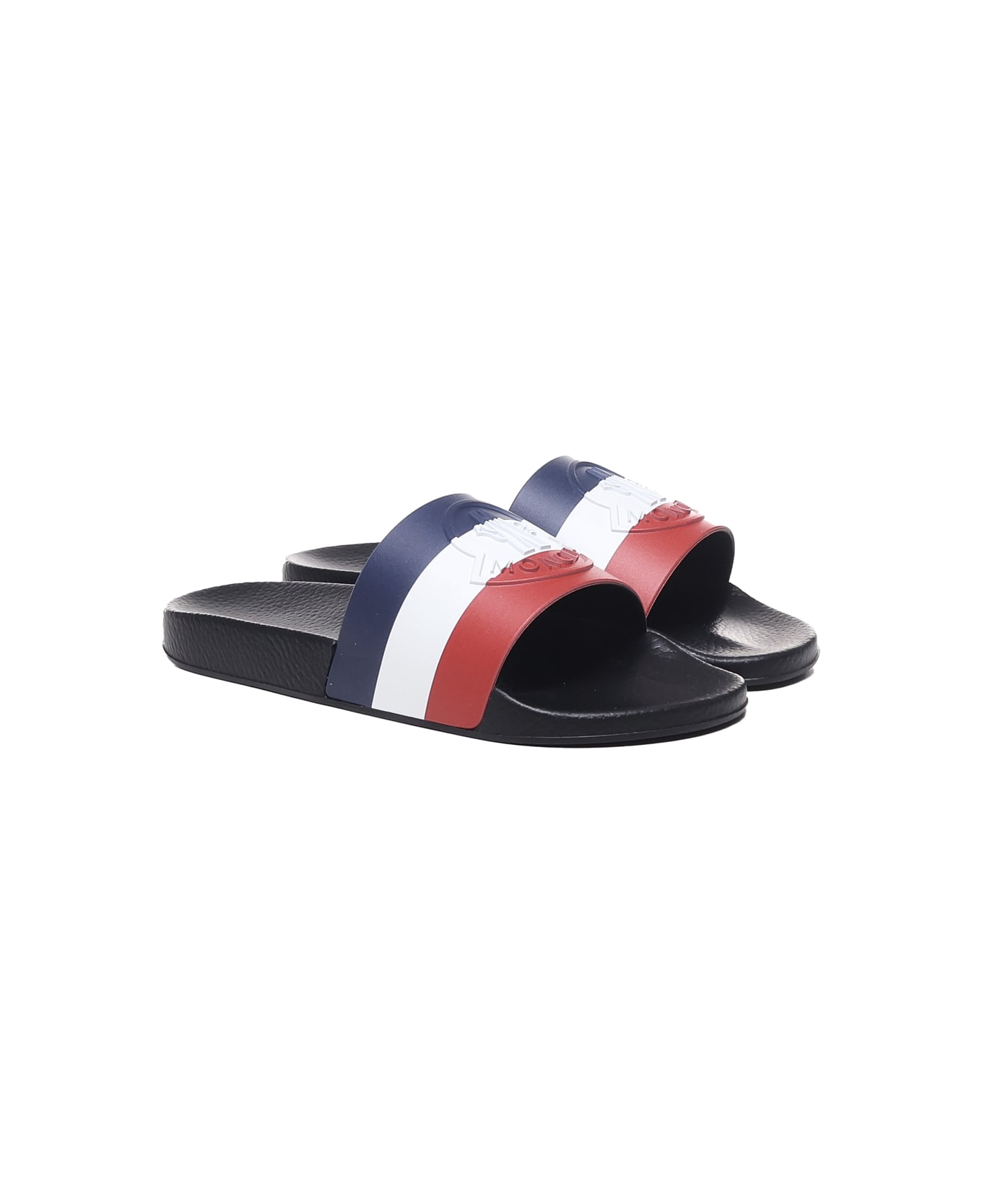 Moncler Basile Slide With Iconic Tricolor Band - Nero