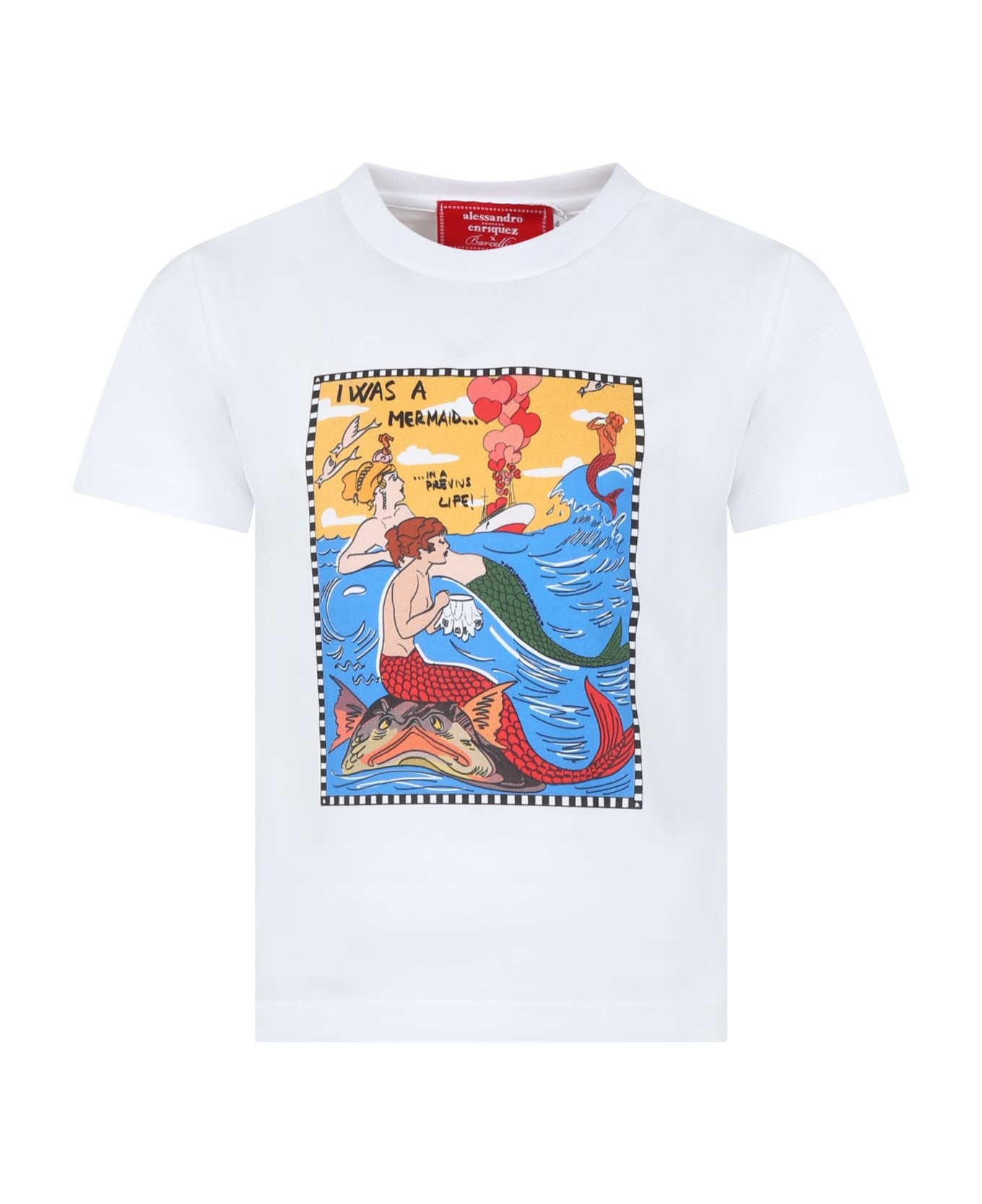 Alessandro Enriquez White T-shirt For Girl With Mermaid Print And Writing - White