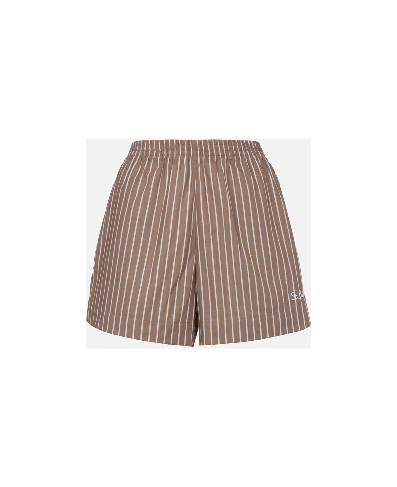 MC2 Saint Barth Woman Cotton Striped Pull Up Shorts Meave - BROWN