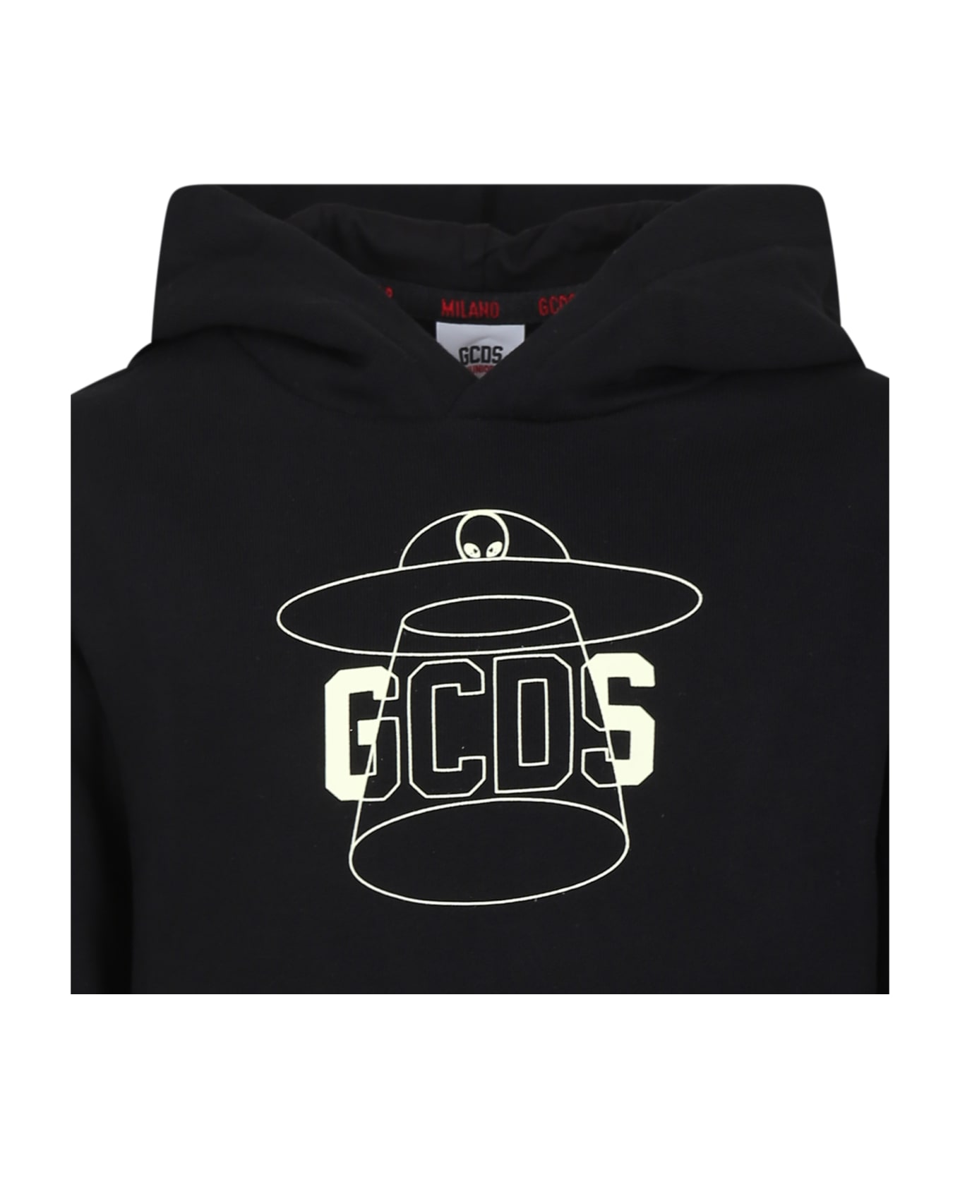 GCDS Mini Black Sweatshirt For Kids With Alien Print And Logo - Black