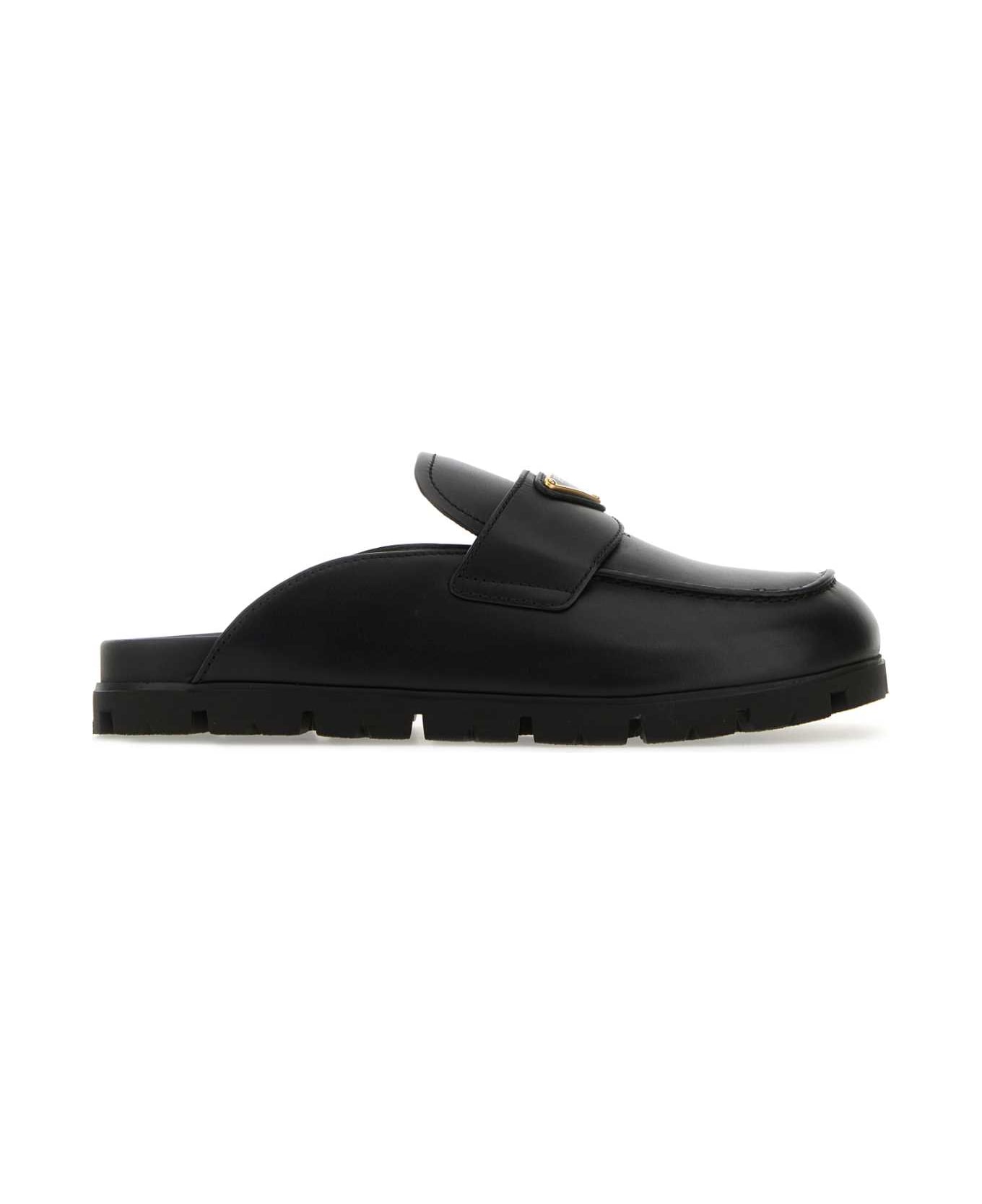 Prada Black Leather Slippers - NERO