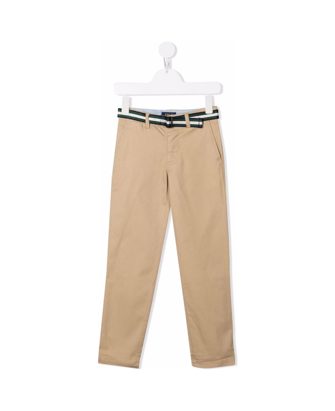 Polo Ralph Lauren Beige Pants With Waist Belt In Cotton Boy - Beige