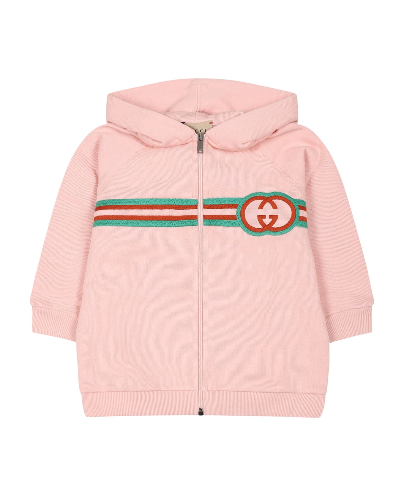 Gucci Pink Sweatshirt For Baby Girl With Interlocking Gg - Pink ニットウェア＆スウェットシャツ