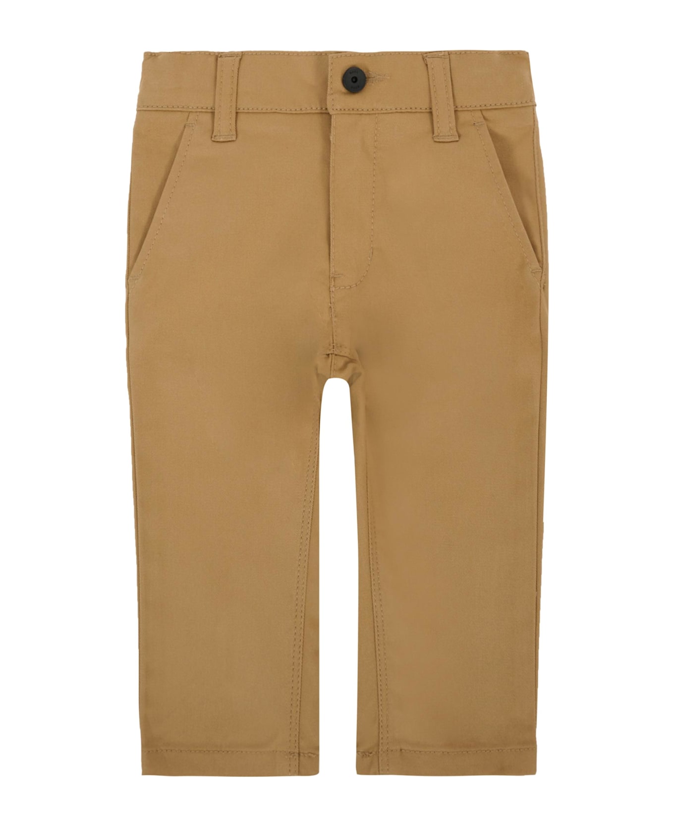 Hugo Boss Beige Trousers For Baby Boy With Logo Patch - Beige