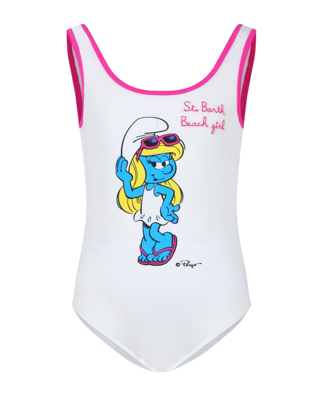 MC2 Saint Barth White Swimsuit For Girl With Smurfette - White