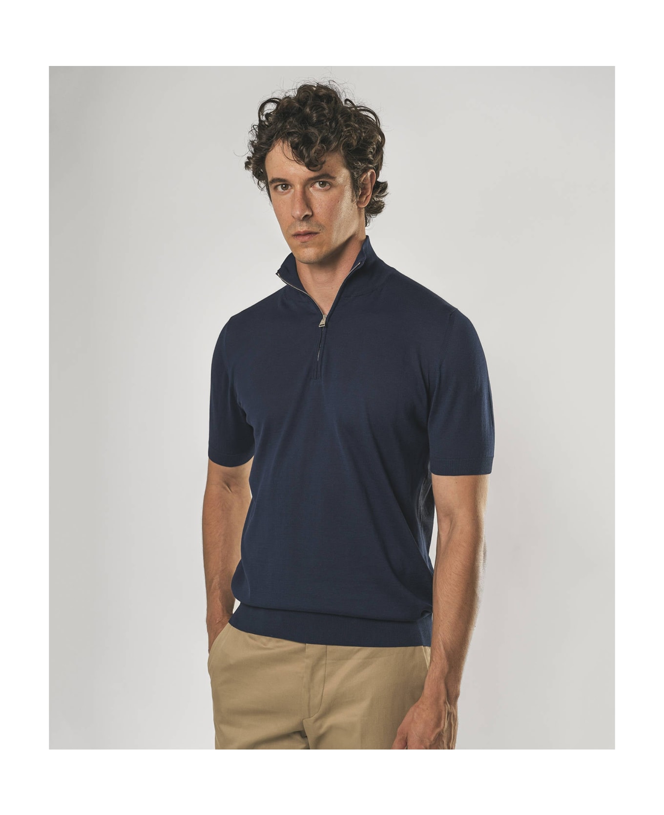 Larusmiani Paul T-shirt With Zip Sweater - Navy