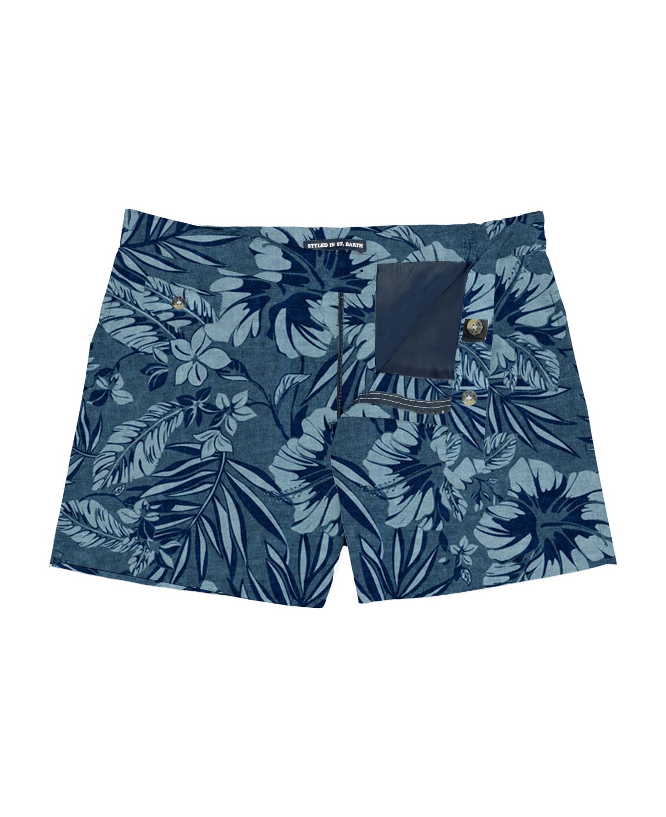 MC2 Saint Barth Man Swim Shorts With Tropical Print - BLUE