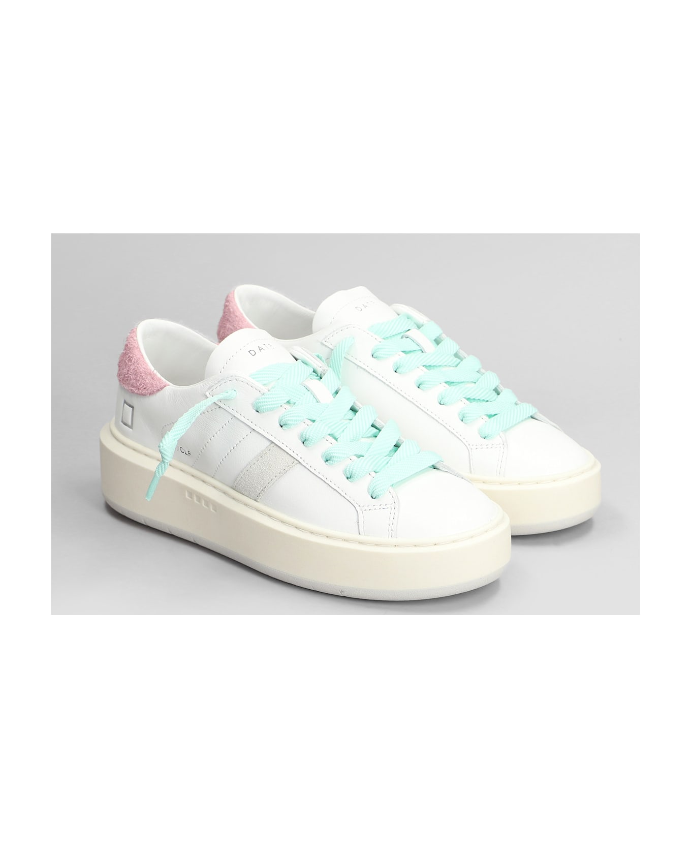 D.A.T.E. Hill Low Platform Sneakers In White Leather - white