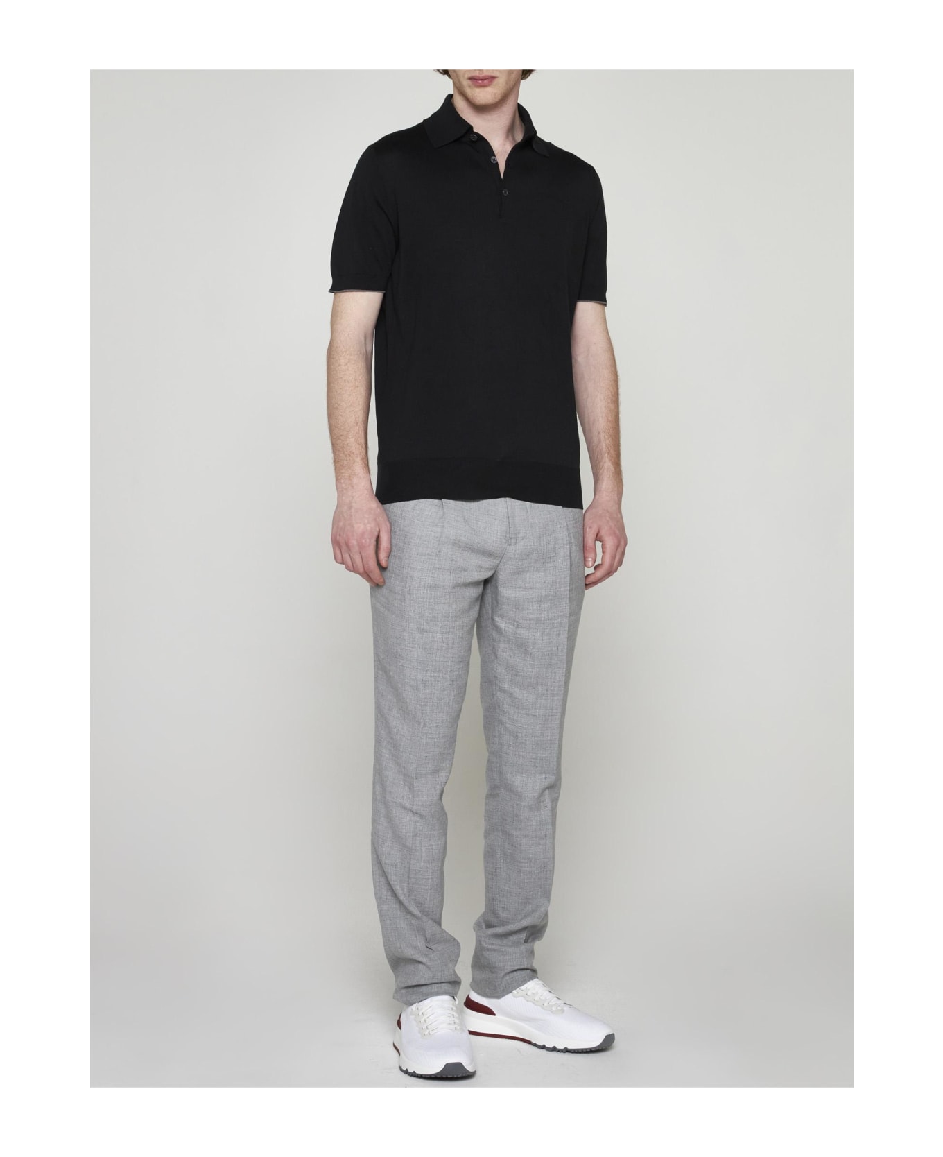 Brunello Cucinelli Cotton Knit Polo Shirt - Nero grigio scuro