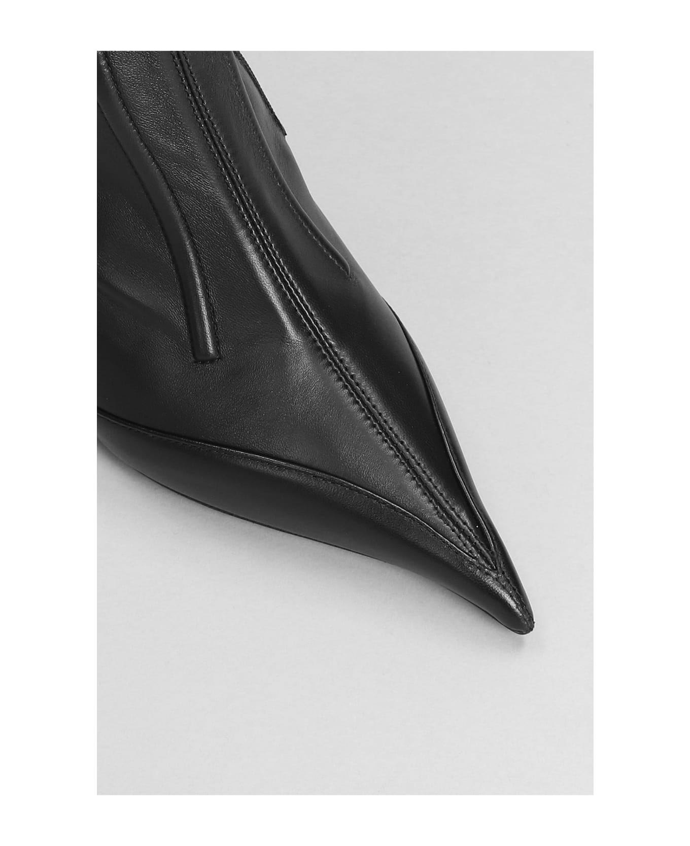 Mugler High Heels Ankle Boots In Black Leather - Black ブーツ