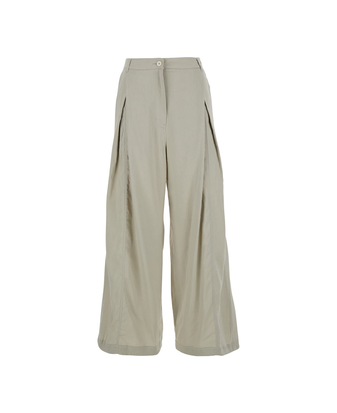 Low Classic Green Palazzo Pants With Front Pences In Cotton Blend Woman - Green
