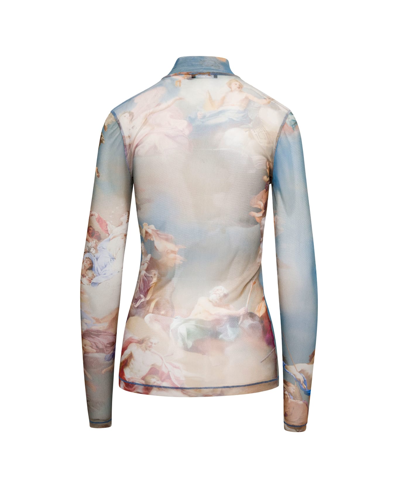 Balmain Multicolor Fitted Long-sleeve Top With All-over Print In Tulle Woman - Multicolor