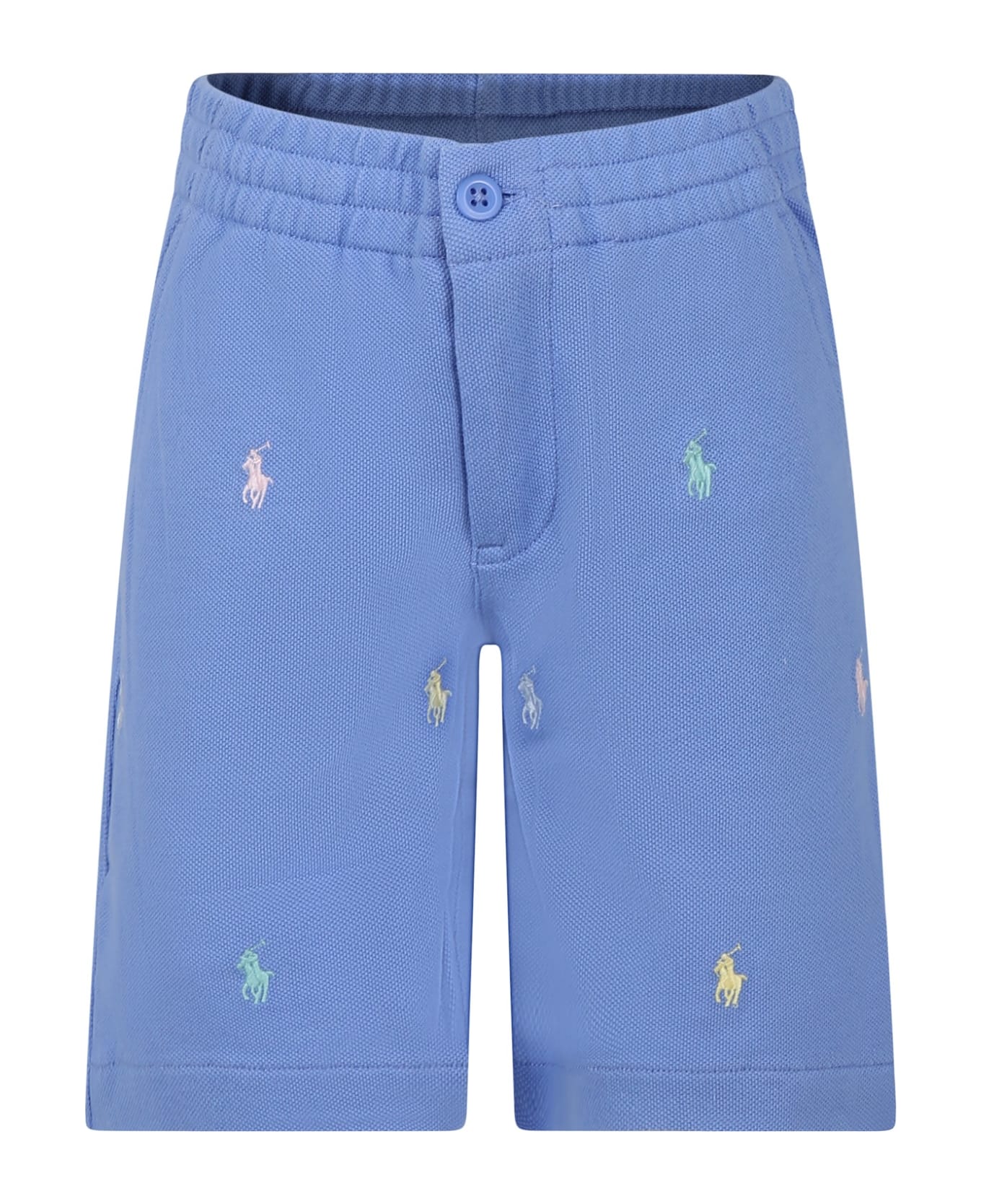 Ralph Lauren Light Blue Shorts For Boy With Horses - Light Blue ボトムス