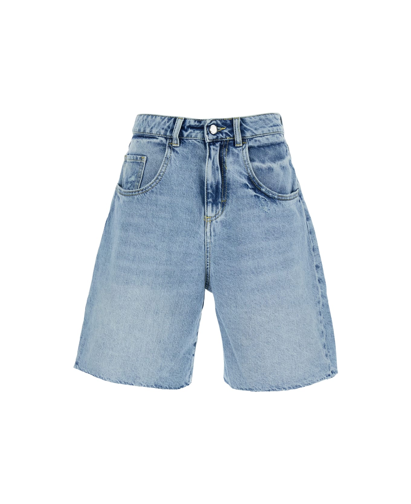 Icon Denim Blue Bermuda Pants With Logo Patch On The Rear In Denim Woman - Blu