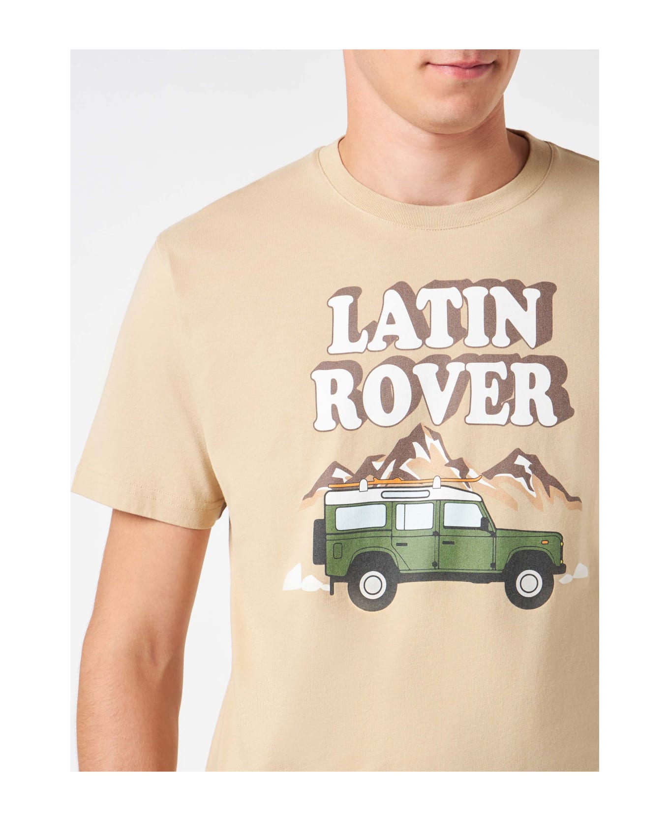 MC2 Saint Barth Man Heavy Cotton T-shirt With Latin Rover Print - BROWN