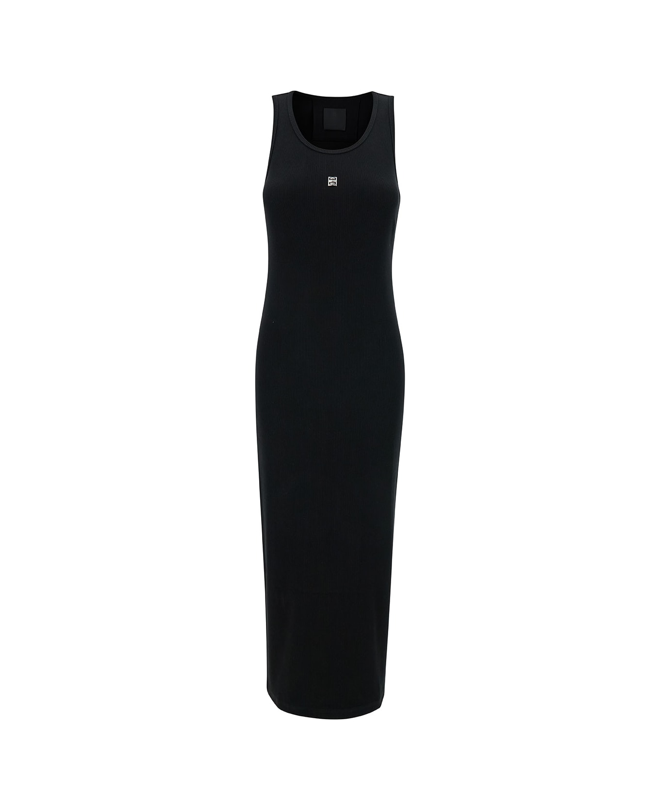 Givenchy Long Black Ribbed Dress With 4g Embroidery In Stretch Cotton Woman - Black