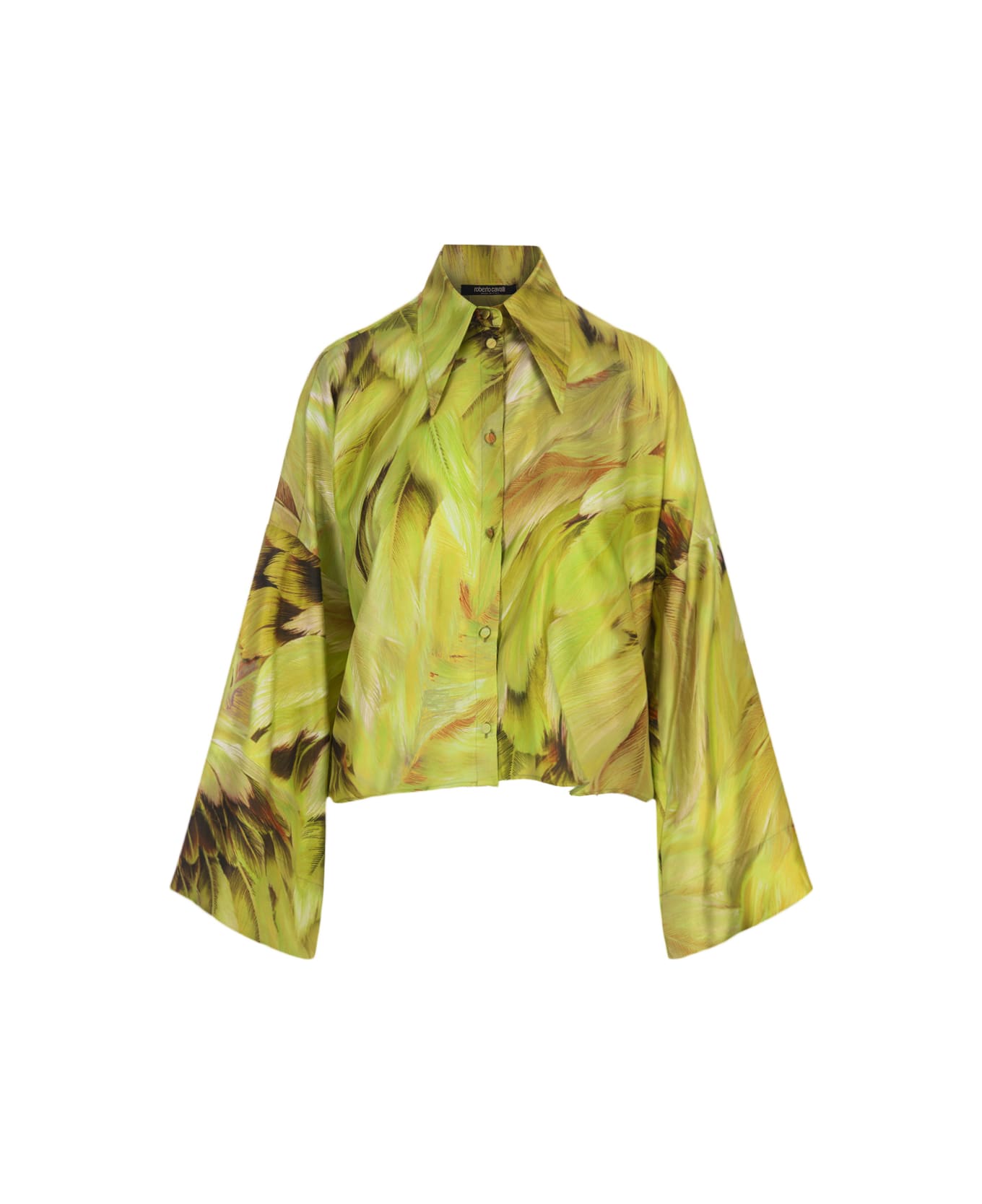 Roberto Cavalli Lime Plumage Print Shirt - Green シャツ