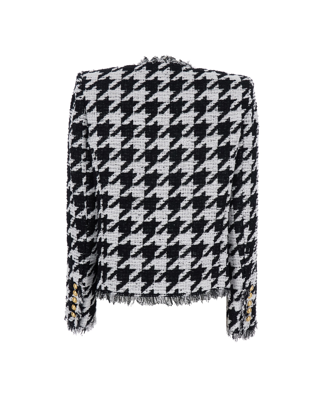 Balmain 
spencer
 Black And White Jacket With All-over Check Motif And Fringed Hem In Cotton Blend Woman - White/black