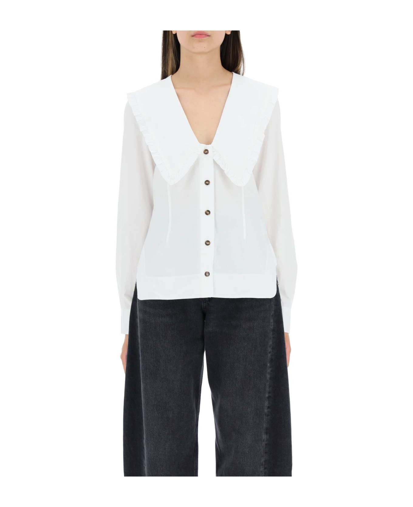 Ganni Cotton Poplin Shirt - White シャツ