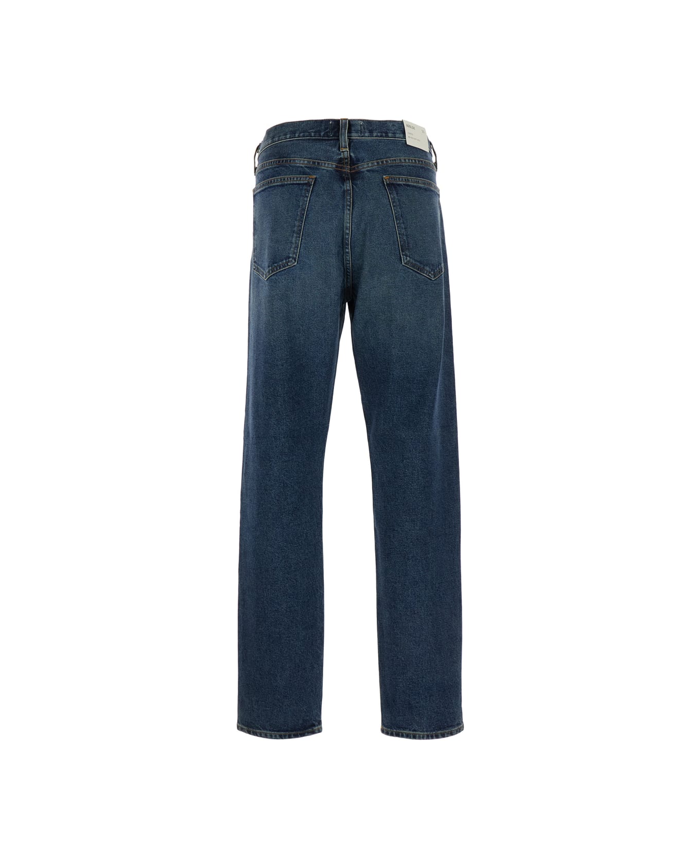 AGOLDE Blue Straight Jeans With Branded Button In Cotton Blend Denim Man - Blu