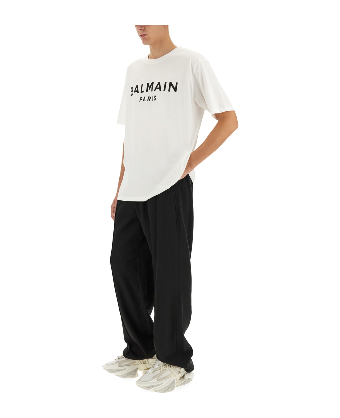 Balmain Logo Print T-shirt - BIANCO NERO シャツ