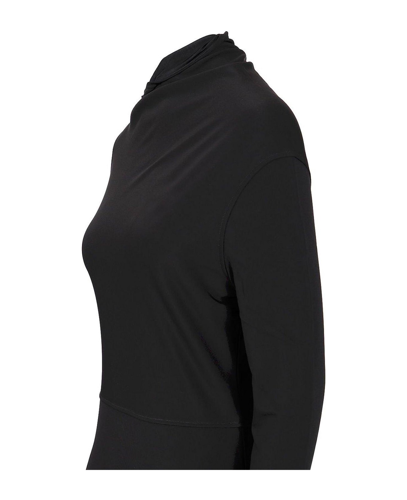 Totême Long Sleeved Asymmetric Neck Draped Dress - Black
