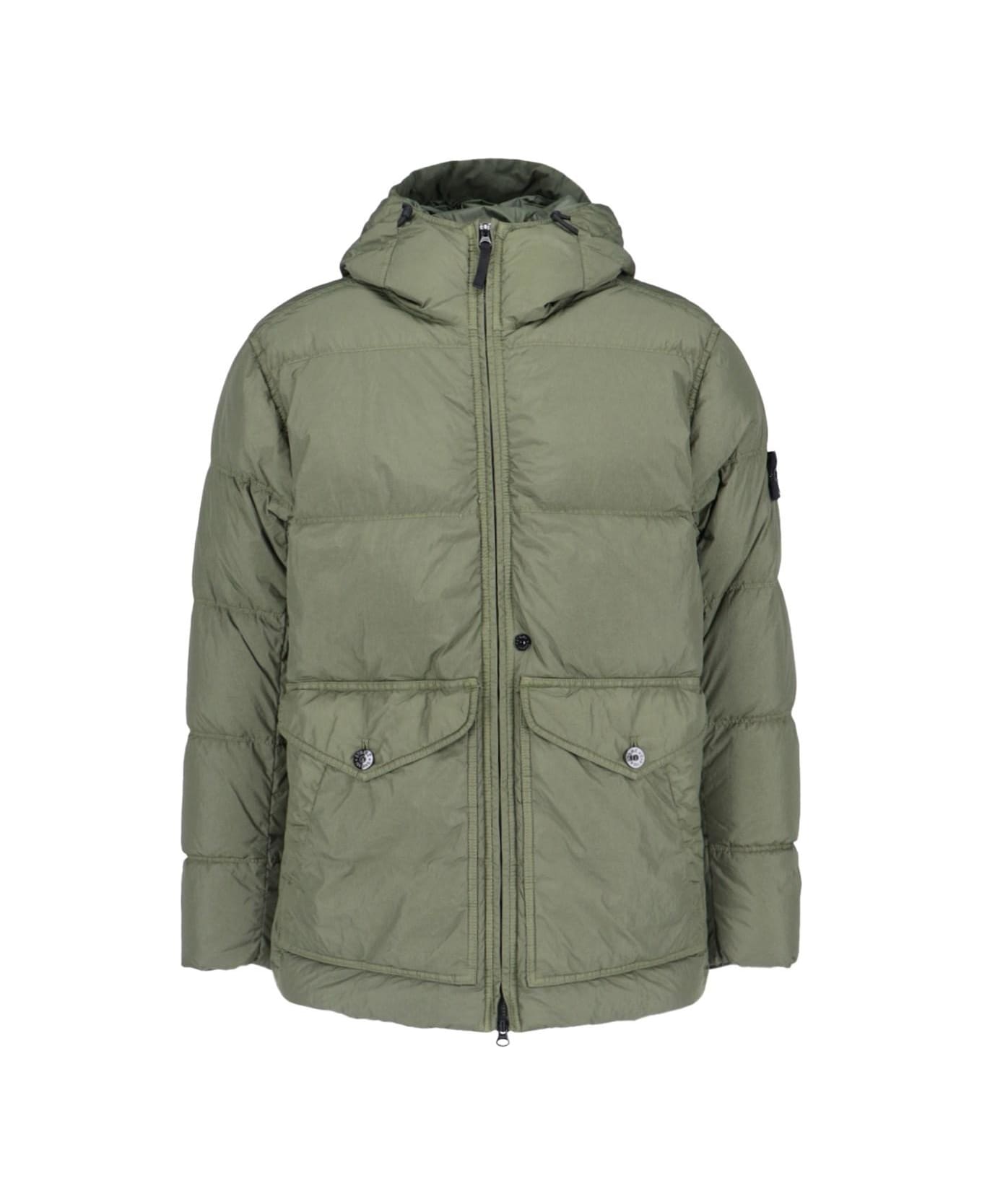 Stone Island Logo Hooded Down Jacket - Musk