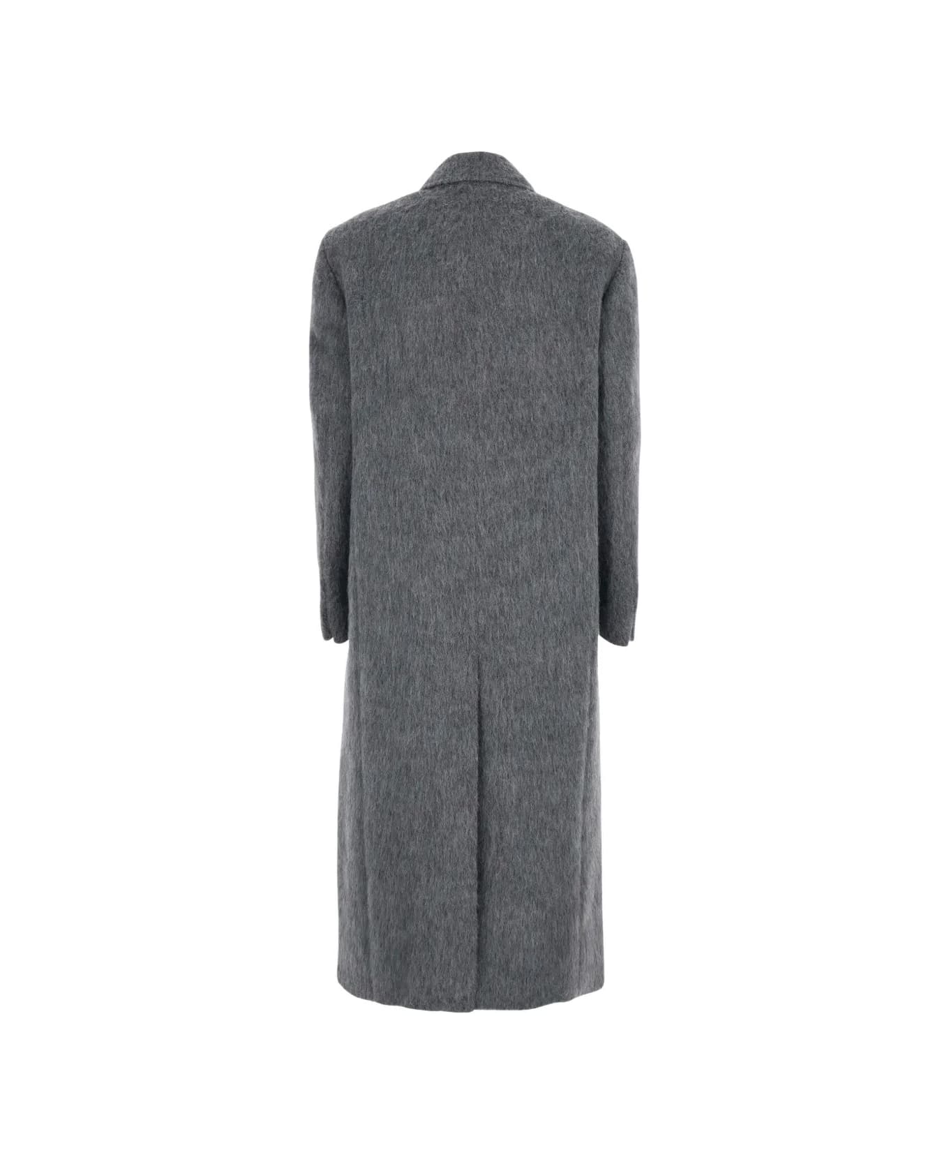 Dunst Double-breasted Hairly Wool Coat - Melange Grey Brushed