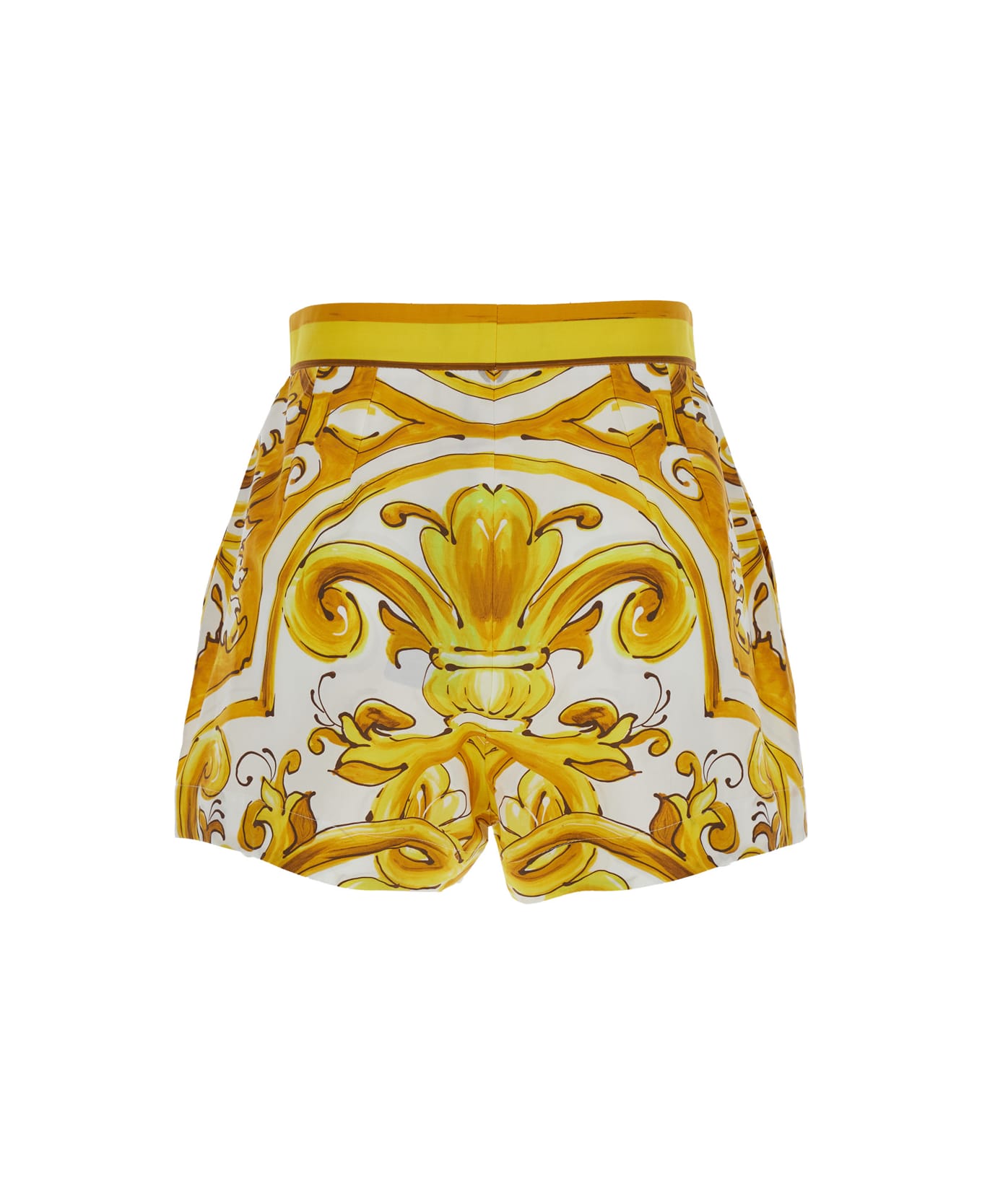 Dolce & Gabbana Yellow And White Short With Majolica Print In Cotton Woman - Yellow