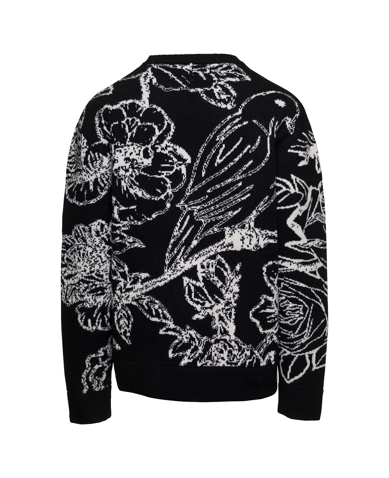 3.Paradis Knit Crewneck Sweater Flowers - Black