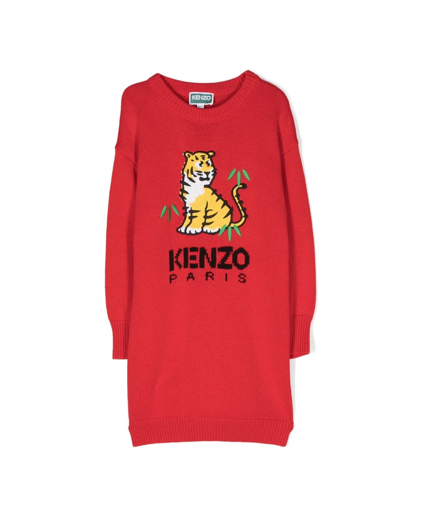 Kenzo Kids Kenzo Abito Rosso In Maglia Di Misto Cotone Bambina - Rosso