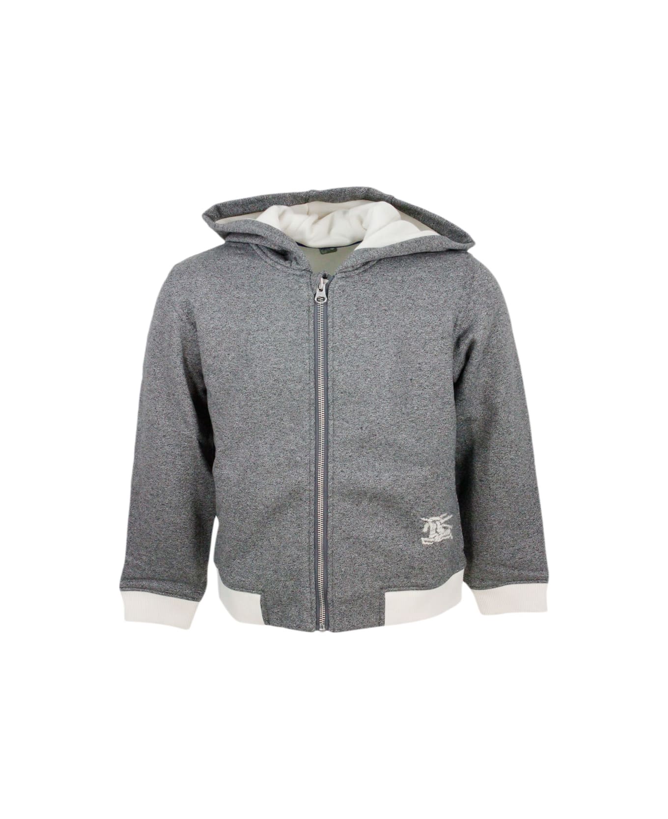 Burberry Long-sleeved Zip-up Hoodie In Terry-effect Cotton With Embroidered Logo - Grey