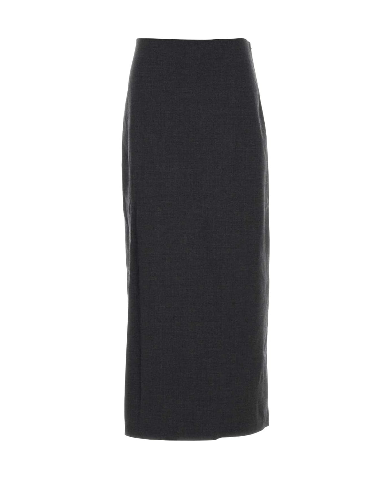 Loulou Studio Charcoal Stretch Wool Samos Skirt - ANTHRACITEMELANGE