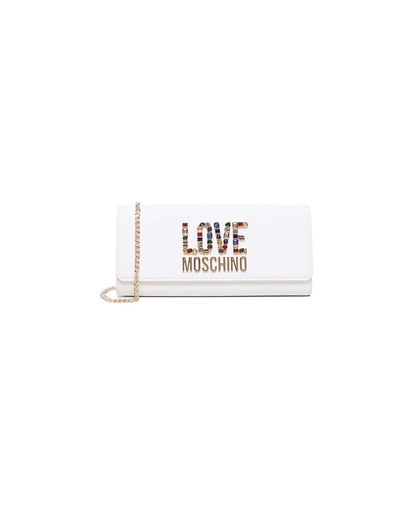Moschino Logo-lettering Chain-linked Clutch Bag - Bianco クラッチバッグ