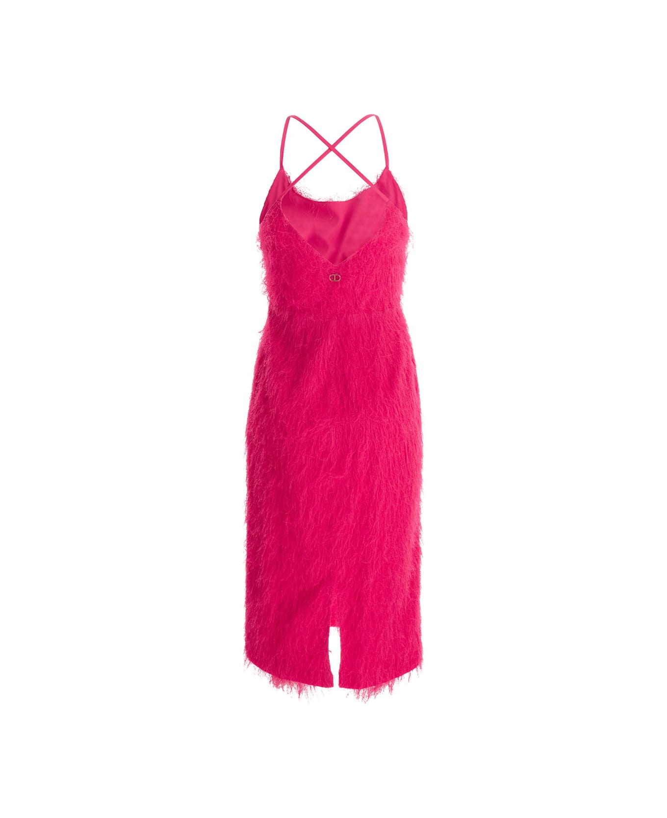 TwinSet Pink Frayed Midi Dress In Technical Fabric Woman - Cherry