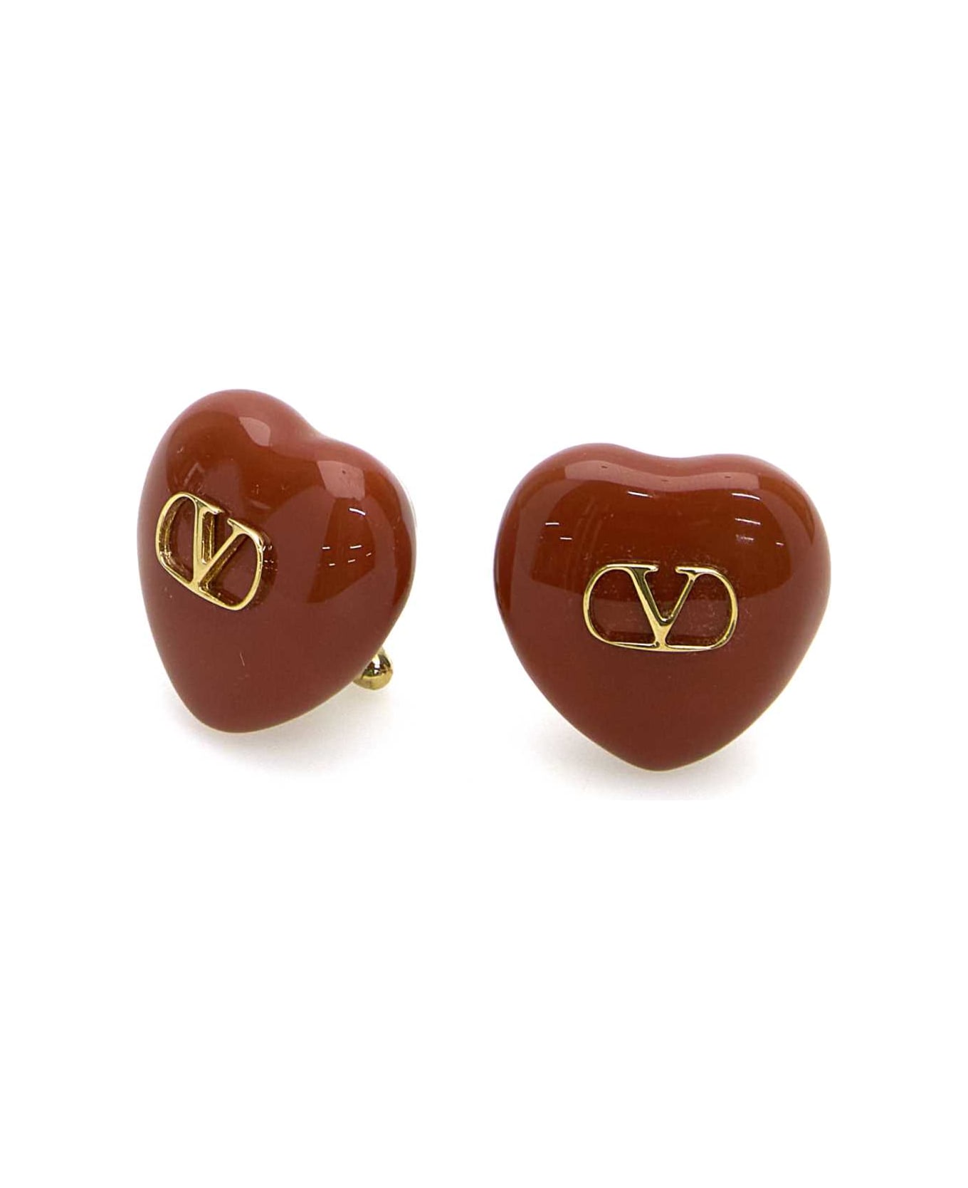 Valentino Garavani Red Enamel And Metal Coeur Royal Earrings - Red