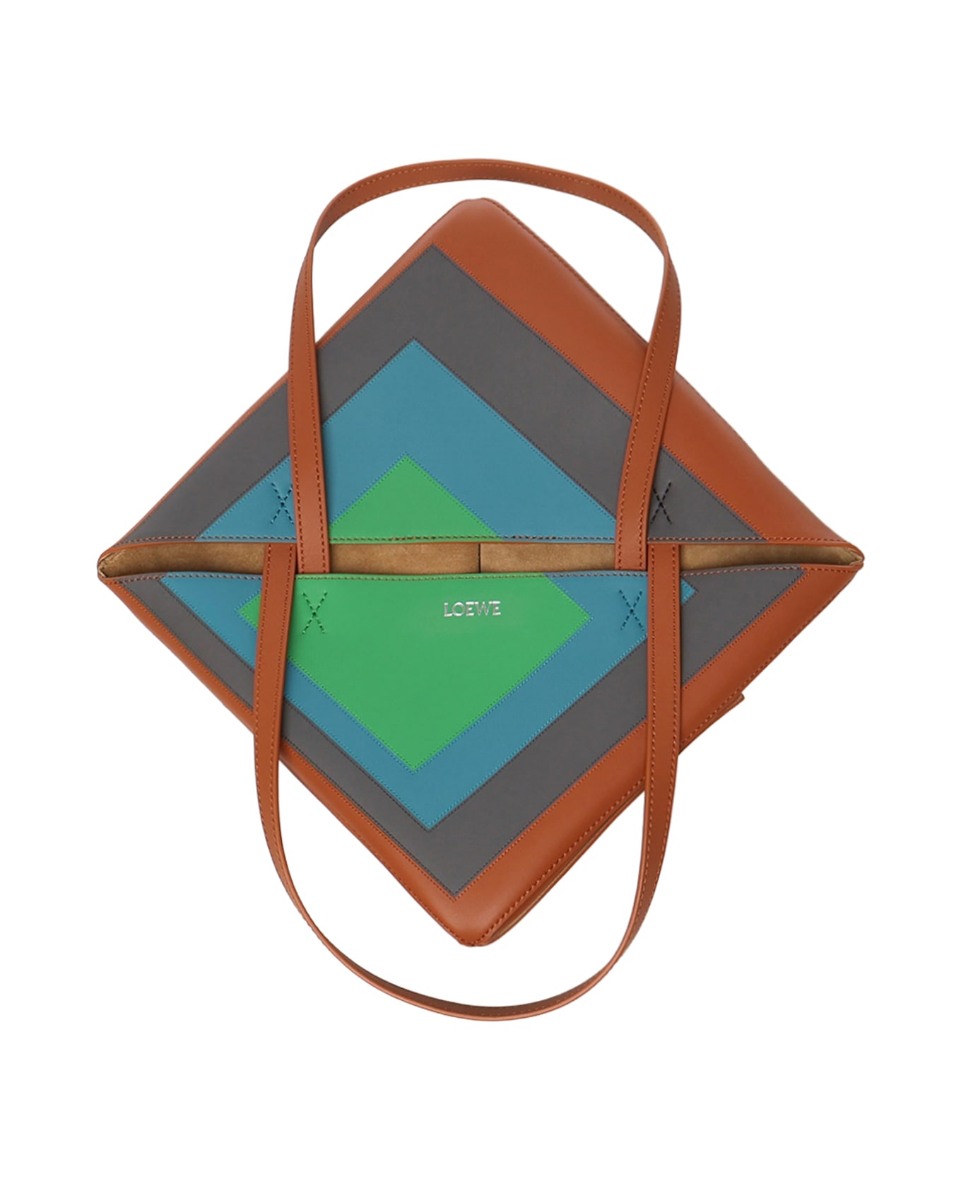 Loewe Medium Puzzle Fold Tote Bag In Calfskin Nappa - CARAMEL/BRIGHT GREEN トートバッグ