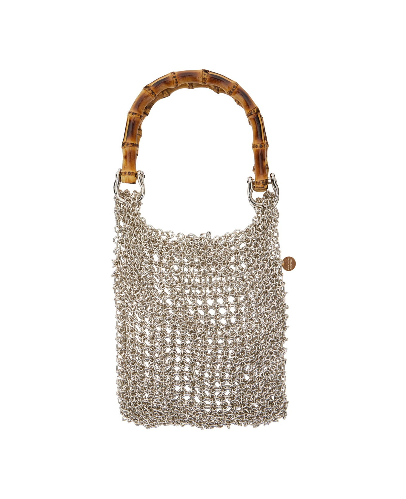 Silvia Gnecchi 
bamboo
 Silver Colored Handbag With Metallic Mesh And Bamboo Handle In Aluminum Woman - Metallic