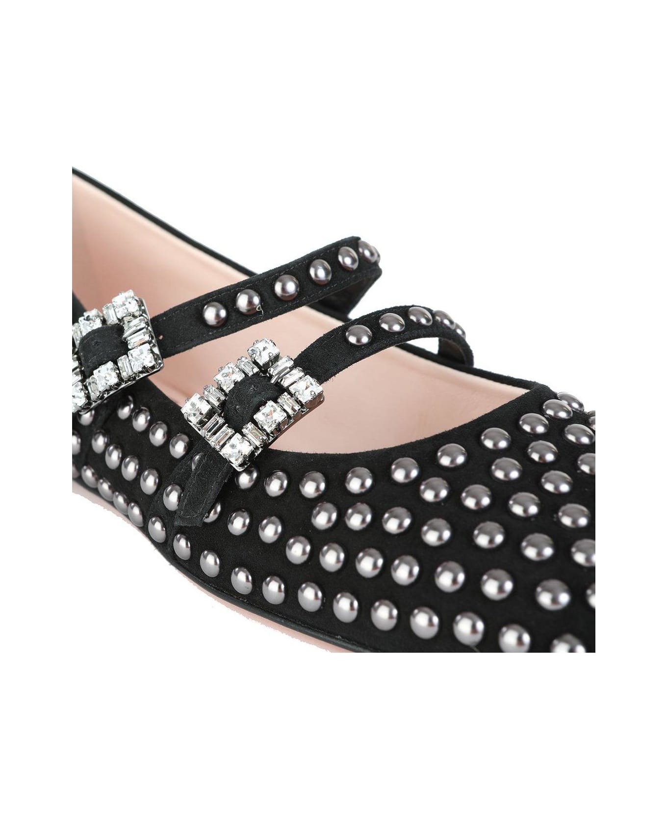 Roger Vivier Stud Embellished Buckle Strap Flat Shoes - Black