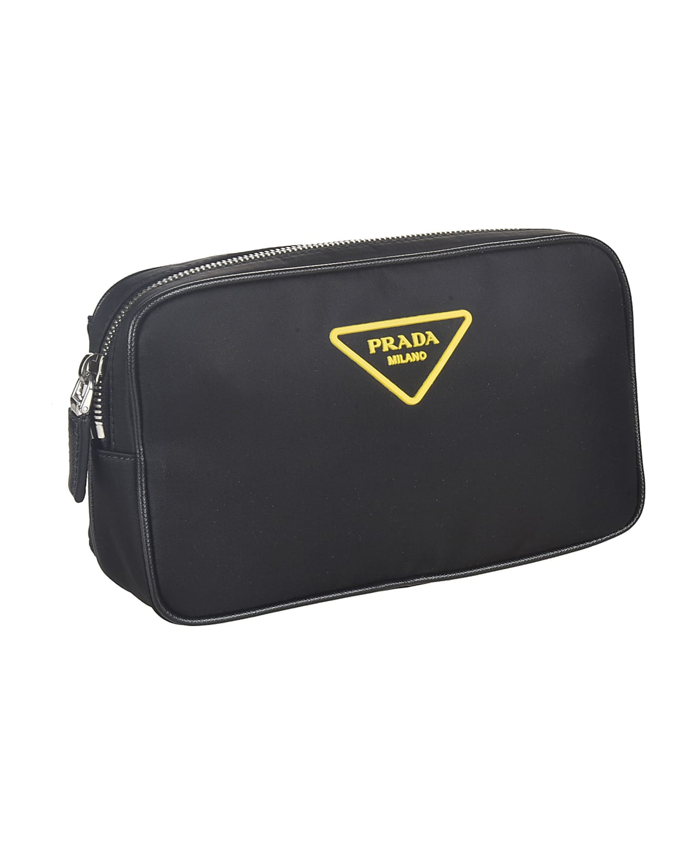Prada Top Zip Buckled Shoulder Bag - Black/Yellow