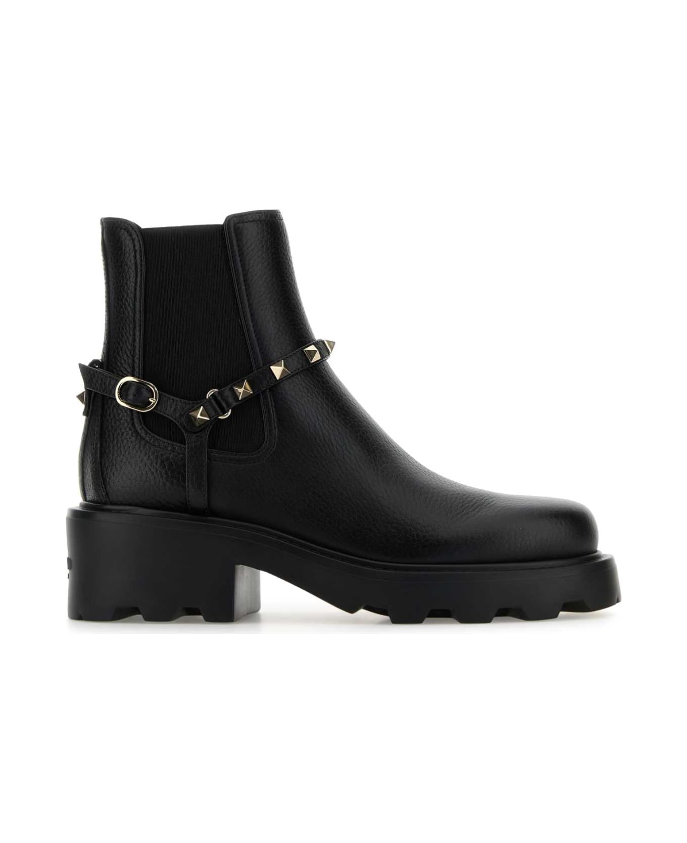 Valentino Garavani Black Leather Ankle Boots - NERO