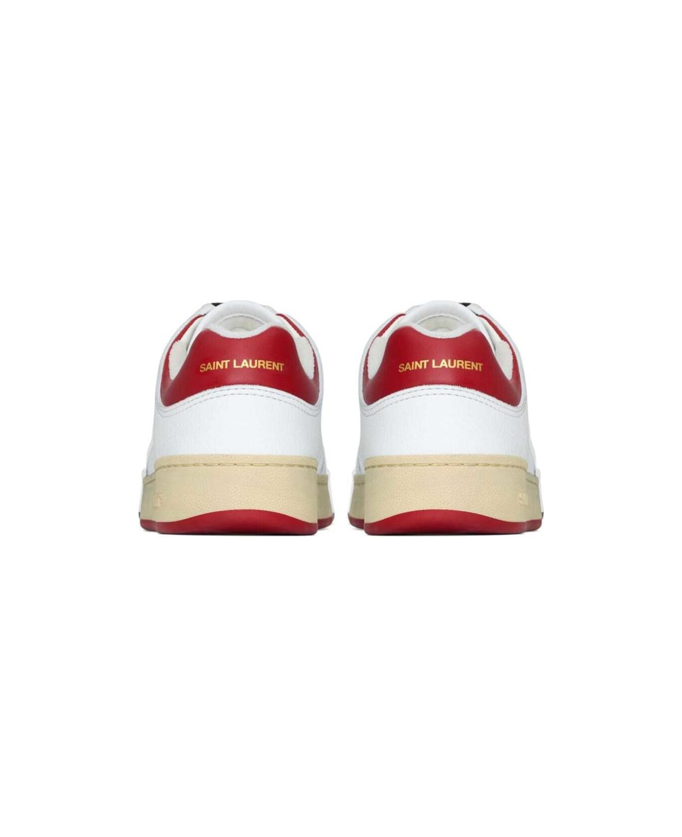 Saint Laurent White And Red Low Top Sneakers With Logo Detail In Leather Man - White