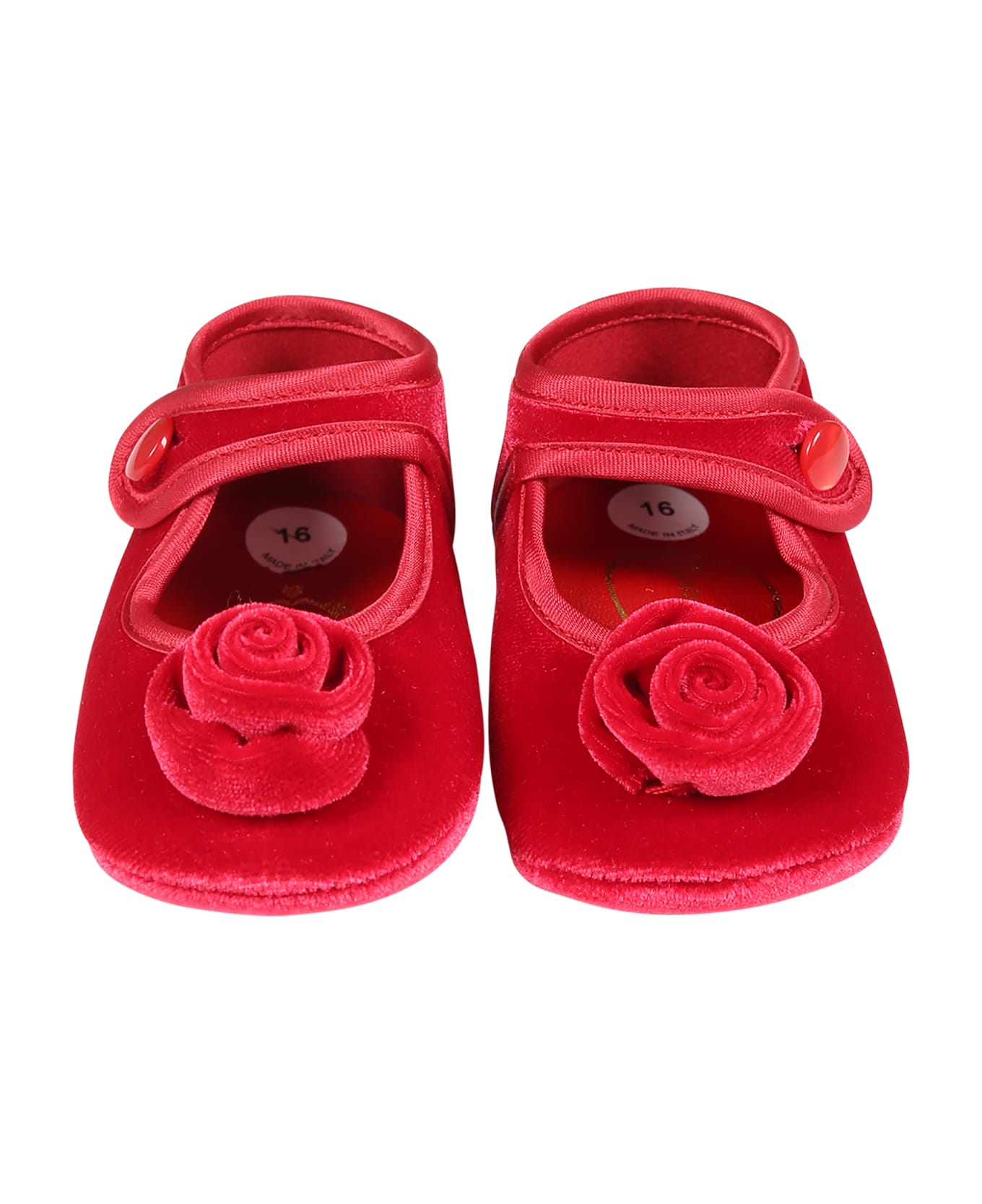 Monnalisa Red Ballets Flats For Baby Girl With Rose - Red シューズ