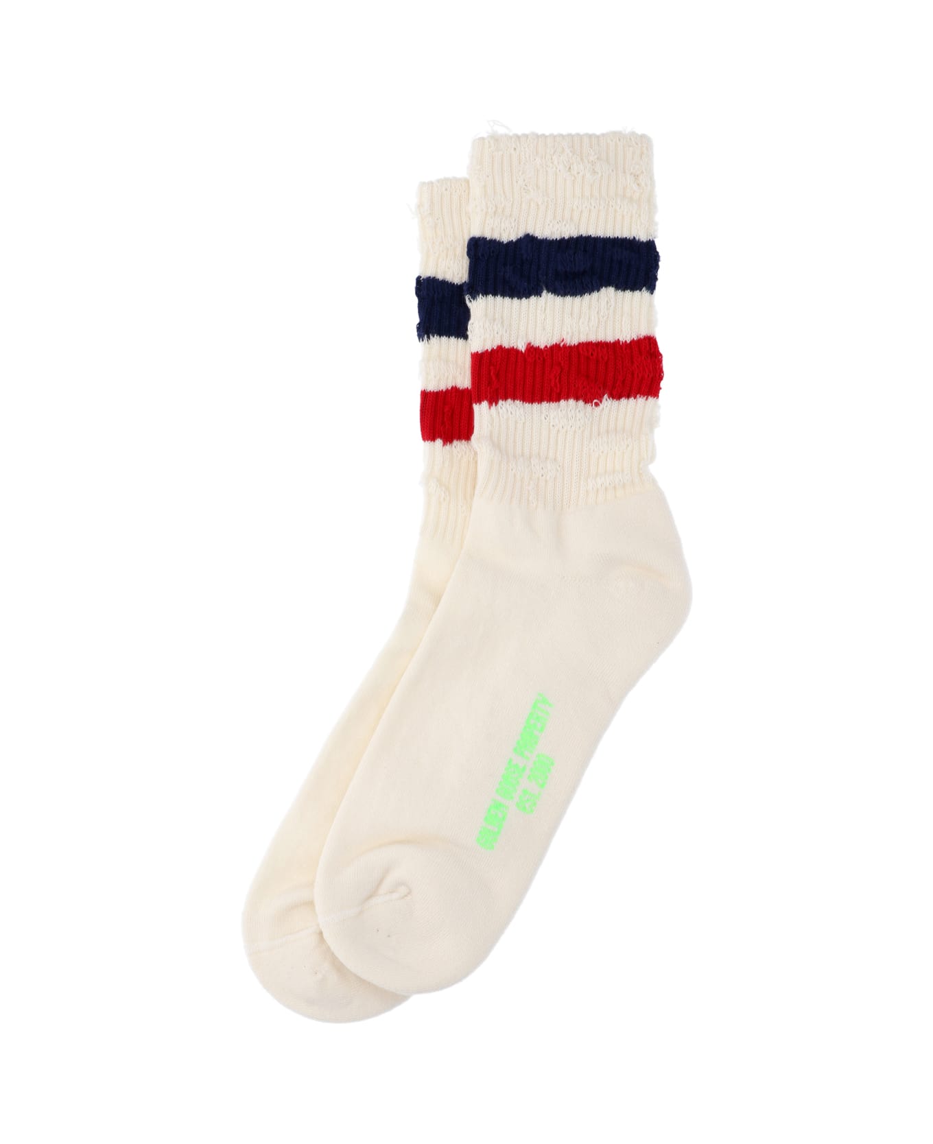 Golden Goose Striped Detail Socks - Old White Red Navy Green Fluo