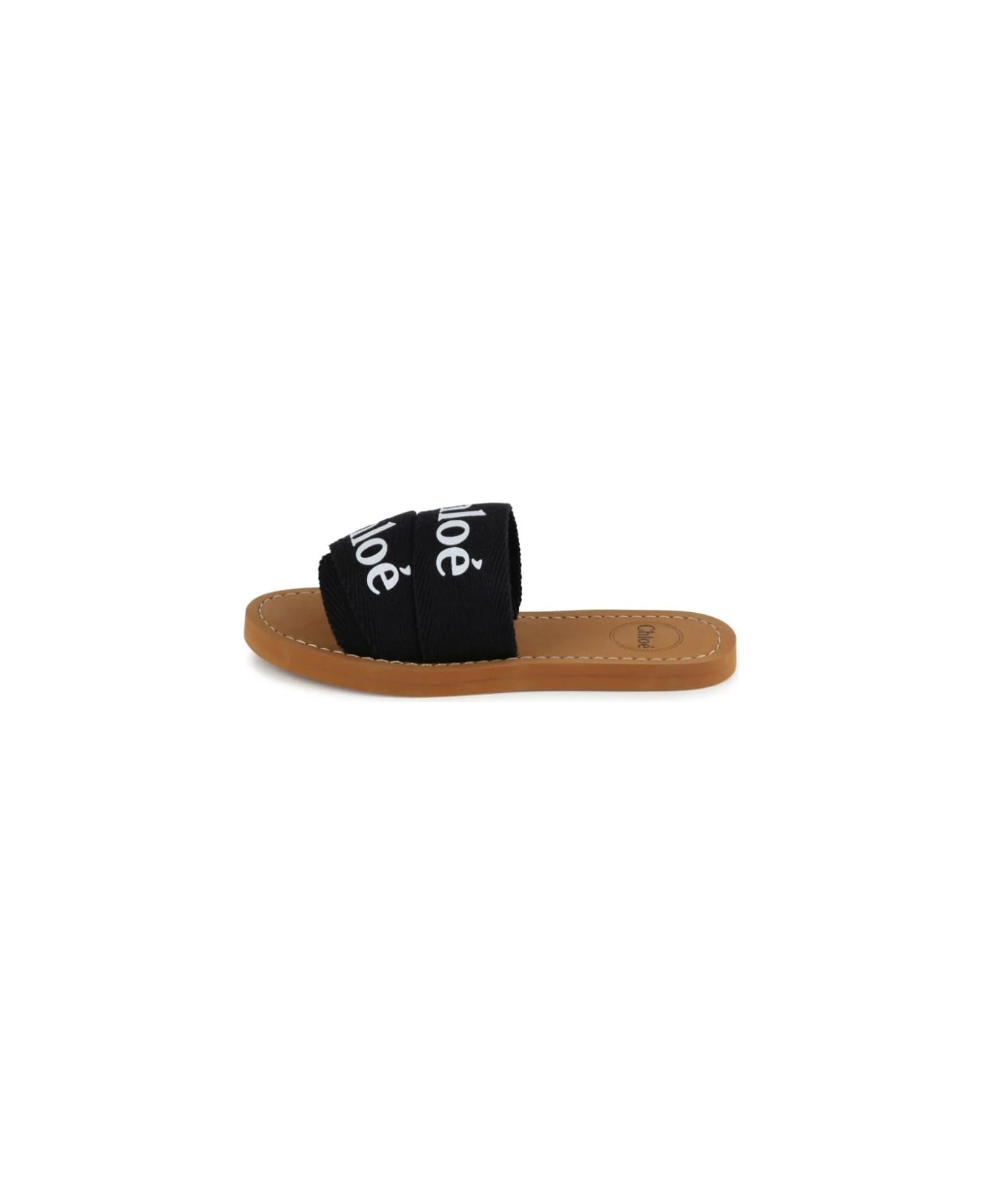 Chloé Woody Sandals In Black Canvas With Logo - Black