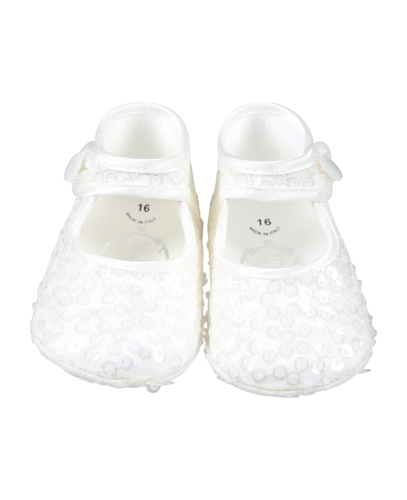 Monnalisa White Ballet Flats For Baby Girl With Sequins - White