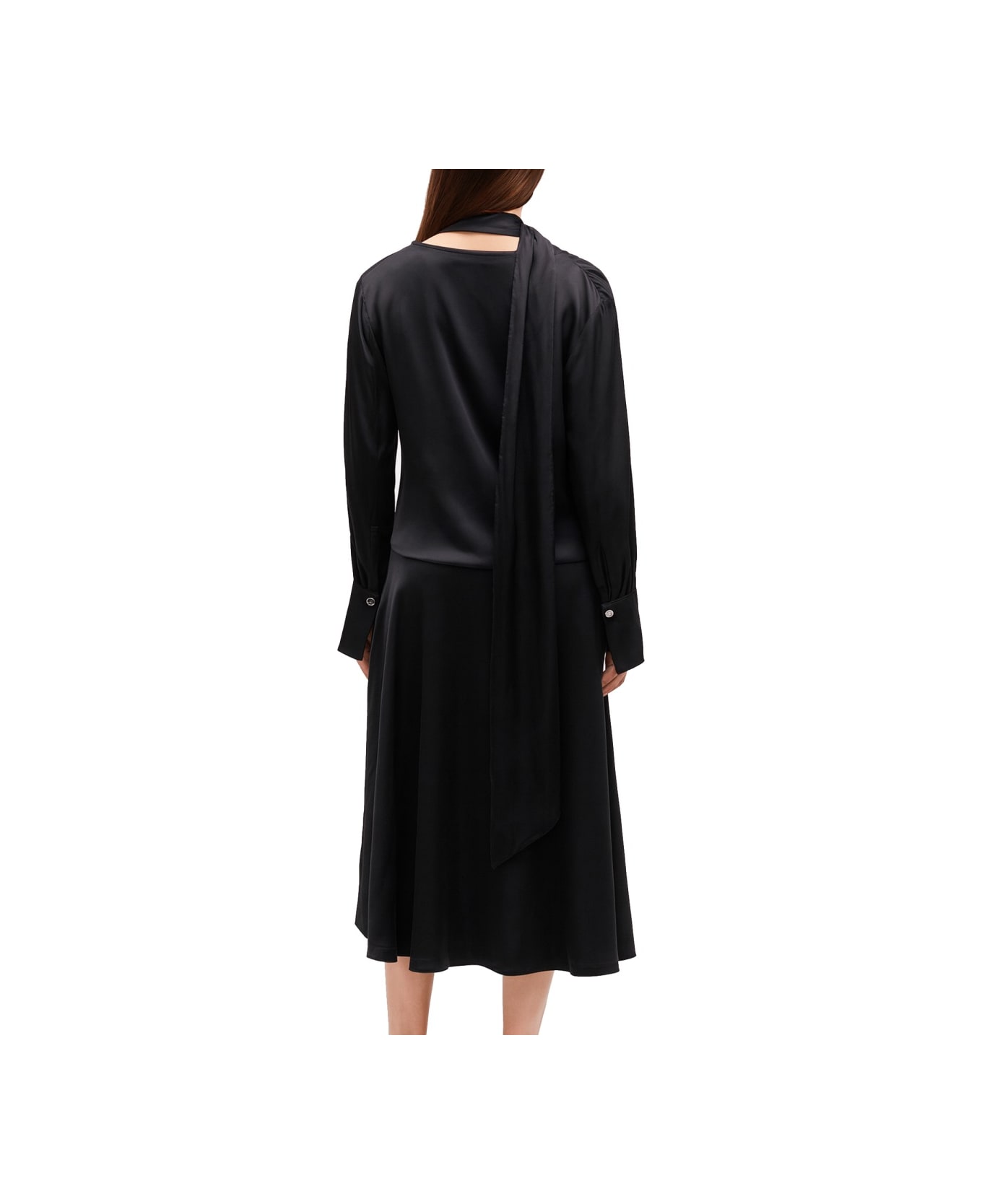 Ganni Midi Dress With Scarf - BLACK